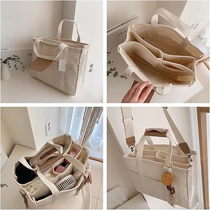 Women Multi-Pocket Canvas Tote Bag Durable Large Capacity Crossbody Handbag,Adjustable Strap Versatile Crossbody Bag