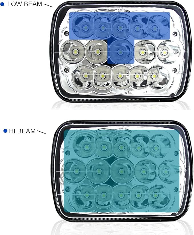 Spec-D Tuning 7"X6" H4 15 LED Light Bulb Clear Sealed Beam Headlight IP67 Head Light Assembly