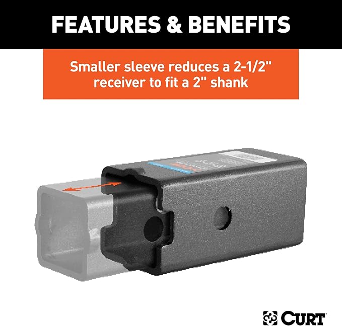 CURT 45408 Trailer Hitch Receiver Adapter Reducer Sleeve Set, 3 to 2-12 or 2-Inch, 2-Piece, Black