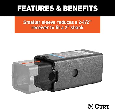 CURT 45408 Trailer Hitch Receiver Adapter Reducer Sleeve Set, 3 to 2-12 or 2-Inch, 2-Piece, Black