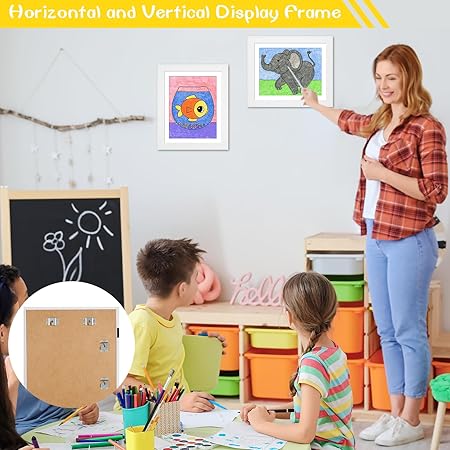 3-Pack White Kids Art Frames - 10x12.5 with Mat, 8.5x11 Without Mat, Changeable Front Opening, Holds Drawings, Crafts, Artwork