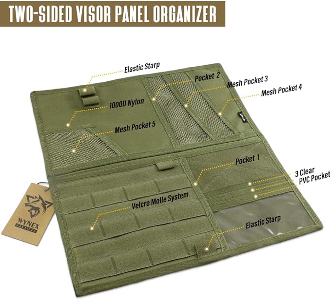 WYNEX Truck Sun Visor Organizer Molle Panel, Large Vehicle Visor Holder, Tactical Car Sunshade Storage Pouch, for Pickups, Vans, F150, F550, and Trucks