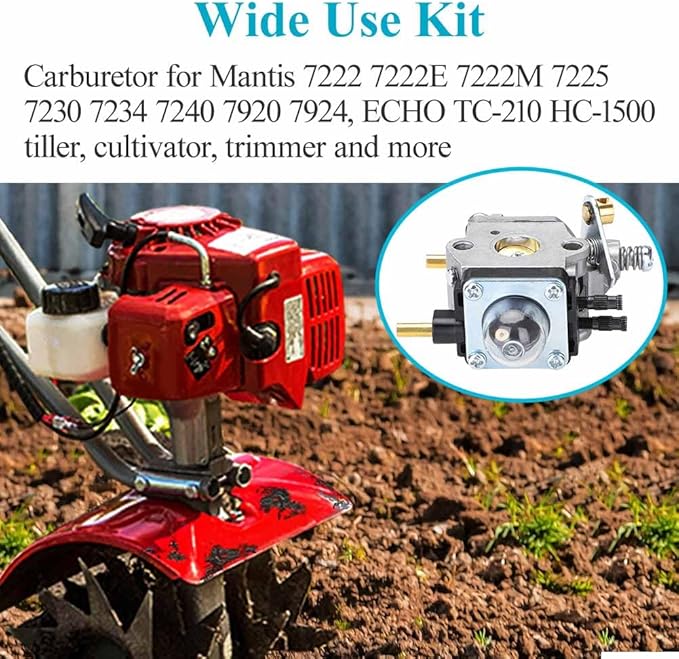 C1U-K82 C1U-K54A Carburetor, for Mantis Tiller 7222 7222M 7225 7920, Echo TC-210 HC-1500, Premium Cultivator Carb, Plus Rebuild Kit Primer Bulb Fuel Line and More