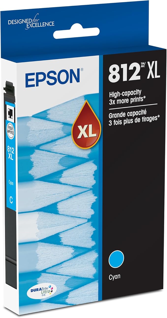 EPSON 812 DURABrite Ultra Ink High Capacity Cyan Cartridge (T812XL220-S) Works with WorkForce Pro WF-7310, WF-7820, WF-7840, WorkForce EC-C7000