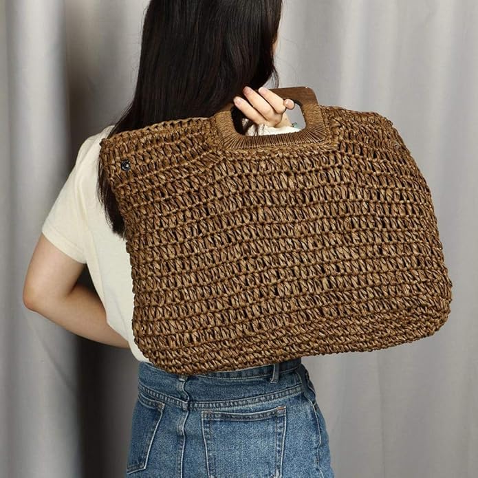YYW Straw Tote Bag Women Hand Woven Large Casual Handbags Hobo Straw Beach Bag with Lining Pockets for Daily Use Beach Travel