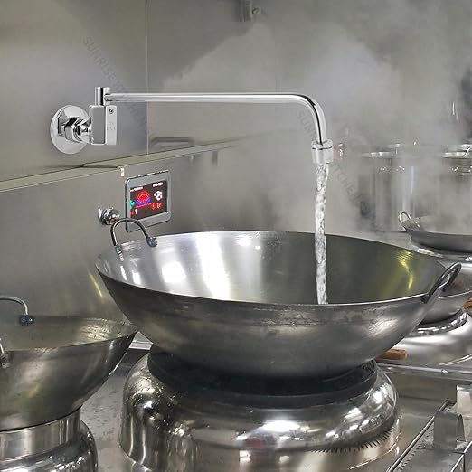Sunrise Heavy Duty 12" Automatic Water Flow Swing Faucet for Commercial Grade Wok Range, Wall Mounted