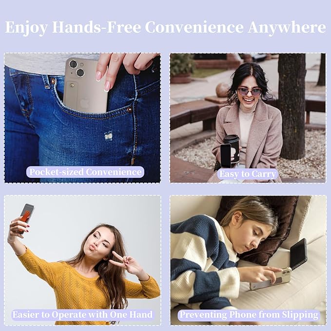 Phone Strap Holder for Hand Grip, Adhesive Cellphone Case Sticky Gripper for Back of Phone with Finger Loop for Kindle, iPhone, iPad - 4 x Grey, Black, White