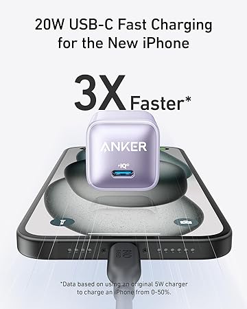 USB C Charger Block 20W, Anker 511 Charger (Nano Pro), PIQ 3.0 Compact Fast Charger for iPhone 16/16 Plus/16 Pro/16 Pro Max, 15/14/13 Series, Galaxy, Pixel 4/3, iPad (Cable Not Included)
