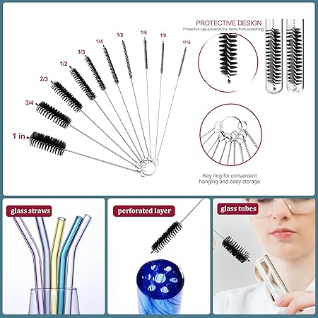 Set of 12 Tube Pipe Cleaners Kit - for Cleaning Narrow Neck Bottle, Curved Glass Tube, Hard-to-Reach Crevices,17 Long Handle Brush,8.2 Multi-Diameters Brushes,35 Flexible Dual-Head Cleaner
