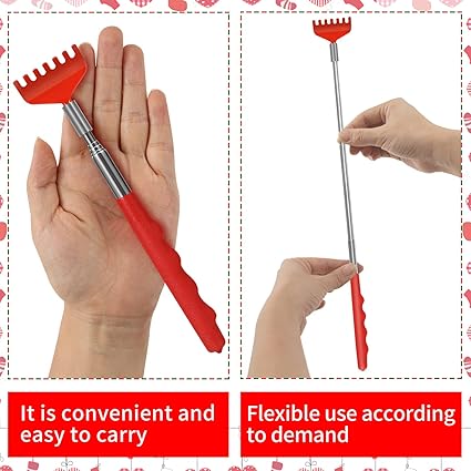 Stocking Stuffers for Men, 2 Pack Extendable Back Scratcher, Christmas Gifts for Men, Santa's Claws Telescopic Back Scratchers with Christmas Gift Box, Red Massage Tool for Back with Rubber Handles