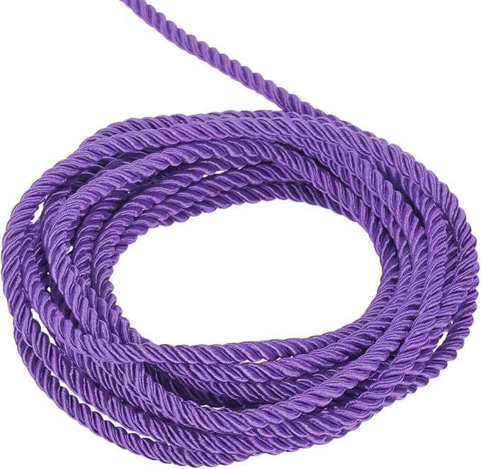 MECCANIXITY Twisted Cord Trim, 5 Yard 5mm 3-Ply Twine Braided Rope Shiny Thread String for Craft Gift Bag Curtain Christmas Decor, Deep Purple - 5m