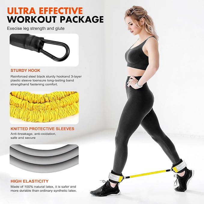 Ankle Resistance Bands with Cuffs, Ankle Bands for Working Out, Glutes Workout Equipment, Butt Exercise Equipment for Kickbacks Hip Fitness Training, Legs Resistance Bands for Women Men