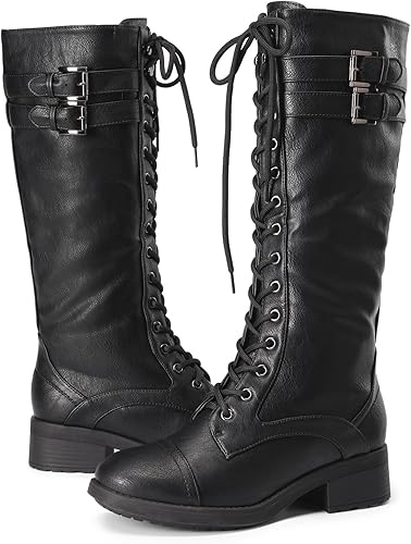DREAM PAIRS Women's Pu Knee High Riding Combat Boots