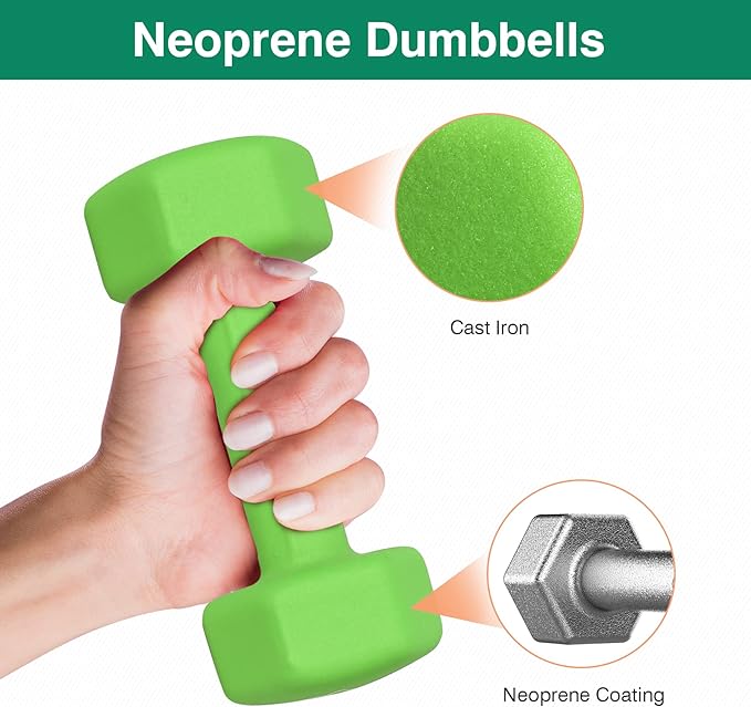 Dumbbell Hand Weight Pairs ‚ Neoprene Dumbbell Exercise & Fitness For Home Gym Equipment and Adjustable Dumbbell Sets‚ Non-Slip, Color Coded Hex Shaped Free Weights.