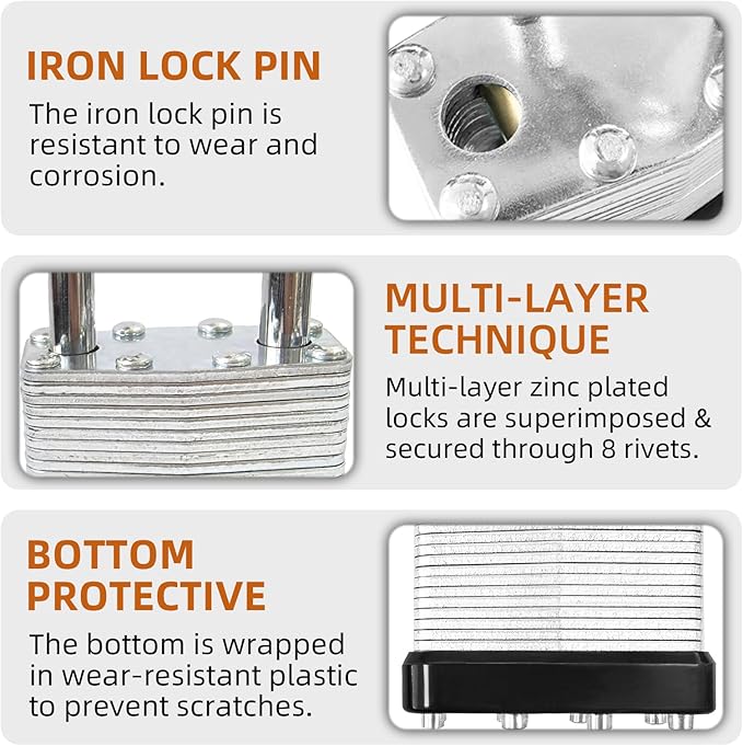 Pad Lock with 2 Keys, Heavy Duty Laminated Padlock with Long Hardened Shackle for Indoor/Outdoor Use, Candados para Puertas