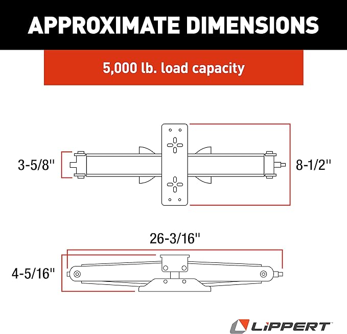 Lippert Manual RV Scissor Jack Kit, 5,000 lbs. 24" Extended, 4-1/4" Retracted, Universal Bolt-on or Weld-on for Travel Trailer, 5th Wheel, Stable Bow-Tie Base, Crank Handle Sold Separately - 285325