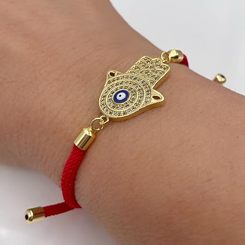 Hamsa Hand Evil Eye Kabalah Good Luck Red Cord Adjustable Protection Bracelet for Women Bat Mitzvah Jewish Israeli Best Gift for Her