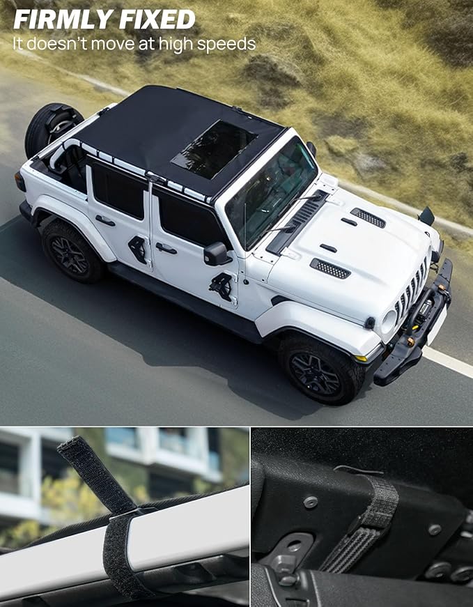 JOYTUTUS Sun Shade Top Compatible with Wrangler JLU 4 Door 2018-2023, Waterproof Canvas Roof Top Cover Wrangler JL Sunshade Blocks Rain, UV, Wind, Noise