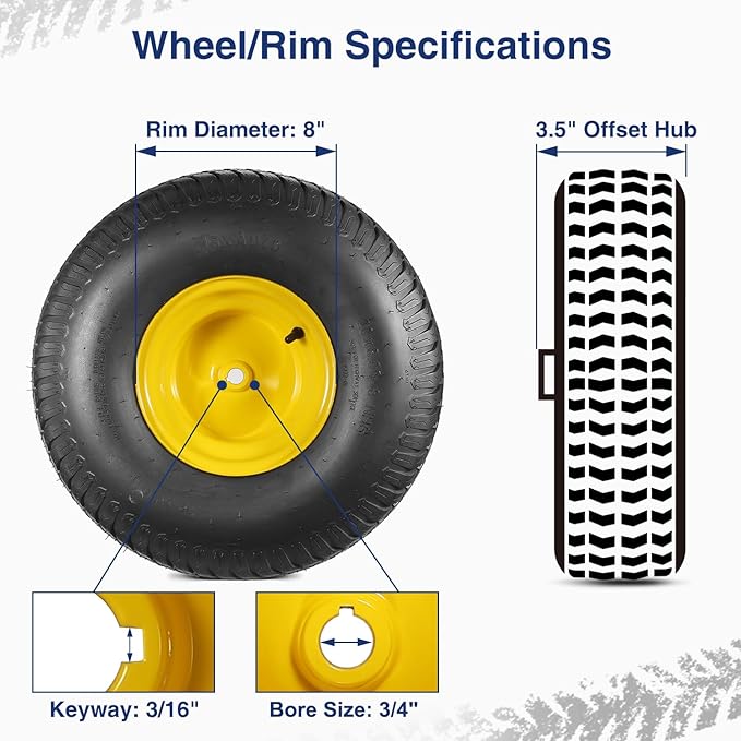 MaxAuto 20x8.00-8 Lawn Mower Tires 20x8x8 Lawn Tractor Tire 20x8-8 Turf Tire with Rim, 3.5" Offset Hub, 34" Bore with 316" Keyway, 4 Ply, 965lbs Capacity, Pack of 2 Tubeless Tires