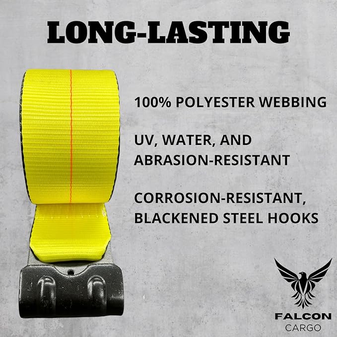 4" x 30' Winch Straps (4PK) - 5400LB WLL - Flat Hooks, Flatbed Trailer, Truck Tie-Downs, Heavy Duty