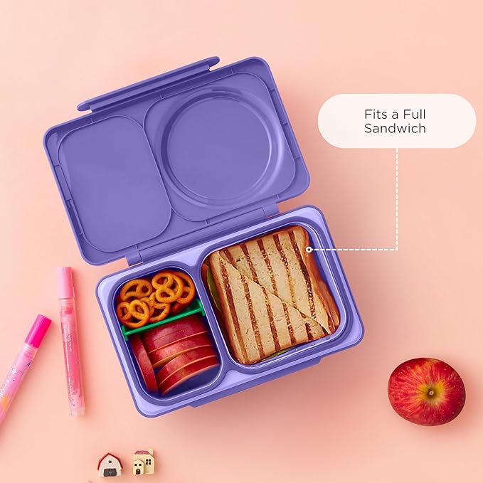 Omie OmieBox UP bento Box for Kids | Insulated Lunch Box | Leak Proof Vacuum Insulated Thermal Food jar | Cooler ice Pack | 2 Compartments (Galaxy Purple)