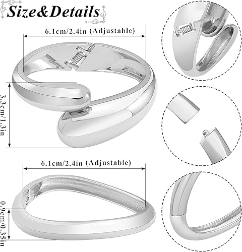 RechicGu 2pcs 14K Gold Plated Cuff Waterdrop Teardrop Bangle Bracelet for Women Gift,Chunky Twisted Hinge irregular Minimalist Wide Thick Gold Open Oval Wrist Bracelet Jewelry Set