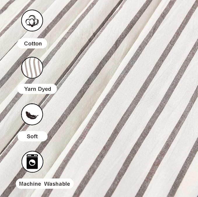 Farmhouse Shower Curtain,Beige and Brown Striped,Button Curtain,Spa Waffle and Cotton Woven Fabric,Rustic Charm Country Chic Style,72x72 in