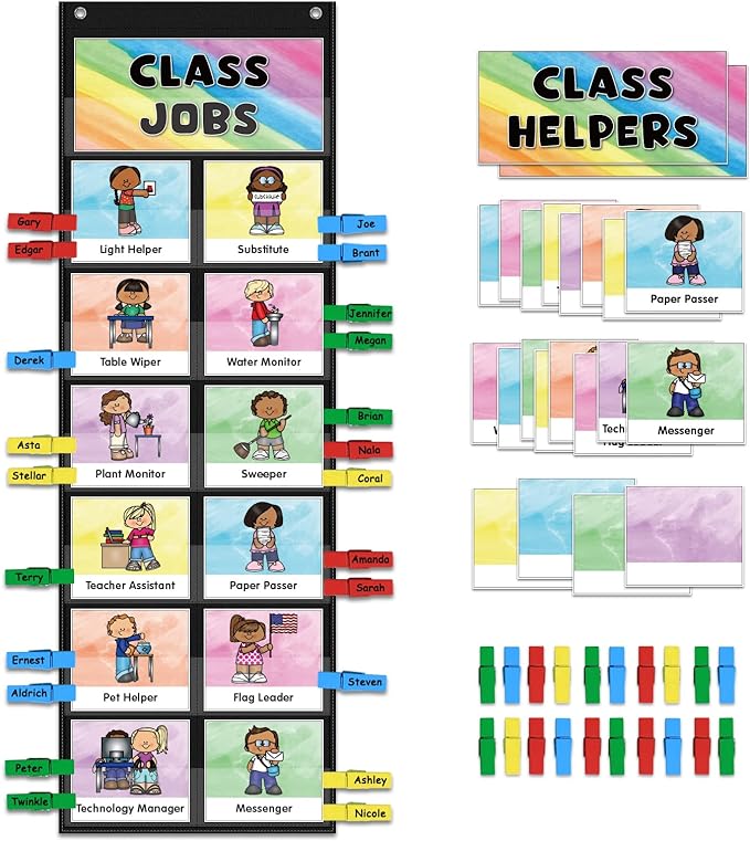 ABCxGOOD Class Jobs Pocket Chart Class Management Educational Pocket Chart Teacher's Helper, Preschool Classroom Must Haves Supplies, Great for Classroom Homeschool. (Black) (Black, 29.5"10")