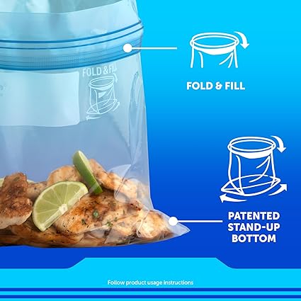 Ziploc Quart Food Storage Freezer Bags, Stay Open Design with Stand-Up Bottom, Easy to Fill, 100 Count