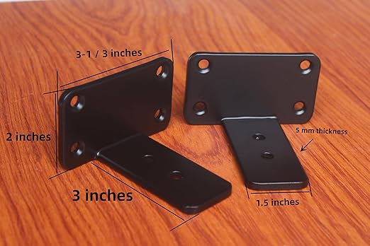 4 Pack - 3 inch Black Hidden L Shelf Bracket (1/5 Inch Thicked) Iron Shelf Brackets, Metal Shelf Bracket, Industrial Shelf Bracket, Modern Shelf Bracket, Metal L Brackets for Shelves Support