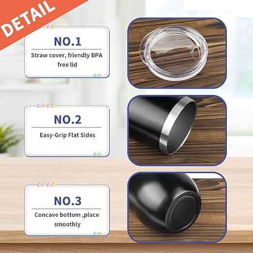 StarSpeed 12oz Wine Tumbler with lid, Stainless Steel Travel Mugs Stemless Double Wall Insulated Coffee Cup, Insulated Wine Glasses Travel Tumbler for Cold & Hot Drinks(Black, 1)