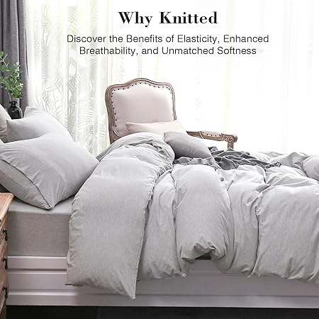 PURE ERA Jersey Knit Duvet Cover Set 100 T-Shirt Cotton Super Soft Comfy 3pc Bedding Set with Zipper Closure (Heather Grey, King)