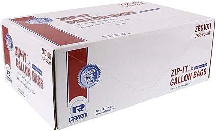 Royal Double Zipper Gallon Bags, 10.5 Inch x 11 Inch, Package of 250