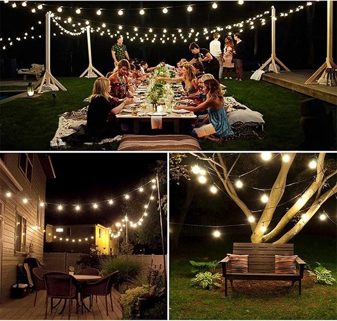 TREETDOBV 9.5m LED Outdoor String Lights, with 50 Shatterproof Bulbs, 8 Lighting Modes String Lamp,Waterproof Connectable Hanging Christmas Lights Garden Wedding Backyard Porch Balcony Party