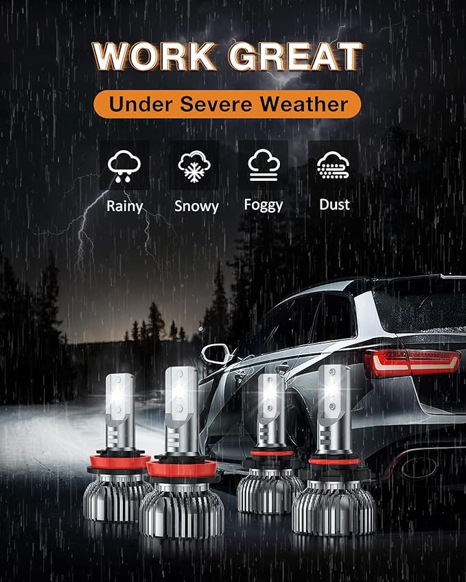 Nilight 9005HB3 H11H9H8 LED Bulbs, High and Low Beam Fog Ligh Bulbs Combo, 6000K Cool White IP67, Plug and Play, 4-Pack