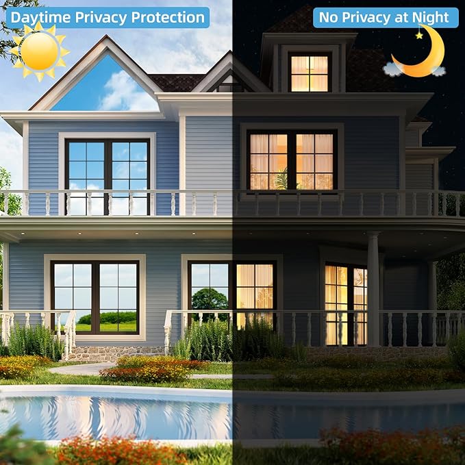 One Way Privacy Window Film Sun Blocking, Heat Blocking Window Tint for Home See Out But Not in, Static Cling Anti UV, Black-Silver,23.6 Inch x 78.74 Inch