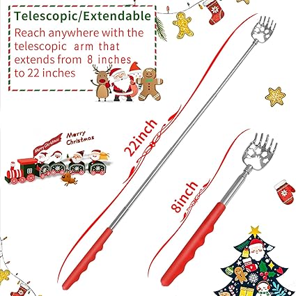 Stocking Stuffers for Men, 2 Pack Extendable Back Scratcher, Christmas Gifts for Men, Santa's Claws Telescopic Back Scratchers with Christmas Gift Box, Red Massage Tool for Back with Rubber Handles