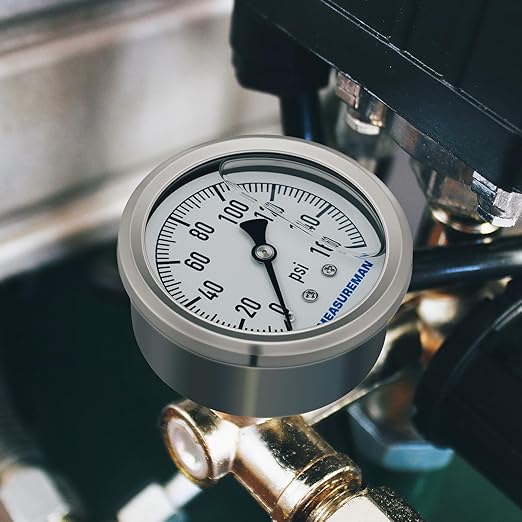 MEASUREMAN 2-12" Dial Size, Glycerin Filled Plumbing Pressure Gauge, 0-160psi, Stainless Steel Case, 14" NPT Back Mount