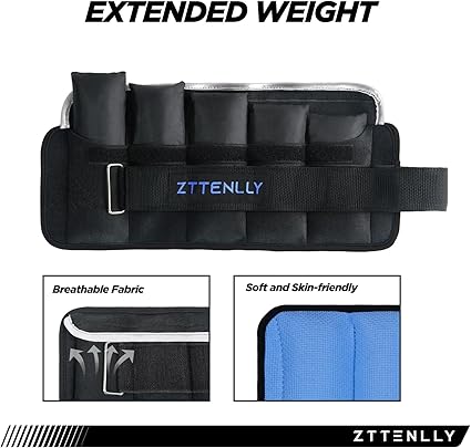 Adjustable Ankle Weights 10LBS Pair (5lbs each) with Carry Bag - Breathable Fabrics, Reflective Trim - Strength Training Leg Wrist Arm Ankle Walking Weights Sets for Women Men Kids¦¦