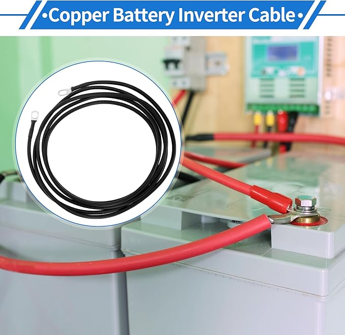 1 Pc Battery Inverter Cable 10 AWG Gauge 8FT 38" Lug 516" Lug Battery Cable Universal for Car Vehicle Boat RV Solar Tinned Copper Black