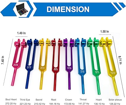 TENFLY Tuning Forks Set for Healing, 7 TENFLY 1 Soul Purpose Weighted Tuning Forks with Exquisite Aluminum Gift Box, Multicolor, (126.22 Hz, 136.1 Hz, 141.27 Hz, 172.06 Hz etc.)