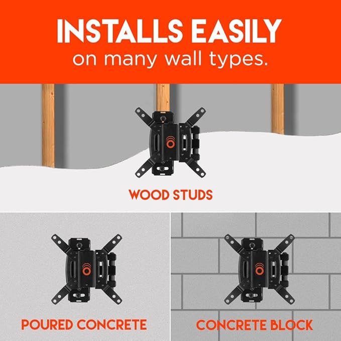 ECHOGEAR Full Motion Articulating TV Wall Mount Bracket for Most 15-39 inch TVs Computer Monitors Featuring 10.5" of Extension, 90o of Swivel, 16o of Tilt - EGSF1-BK