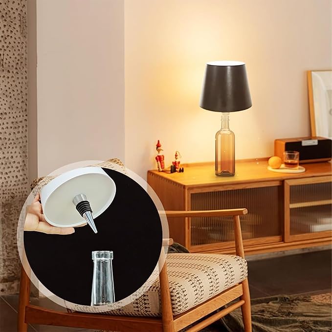 Wireless Bottle Lamp Shade-3 Color Stepless Dimming Bottle Table Lamp,Rechargeable Wireless Wine Bottle Lights,Touch Control Wine Bottle Lamp,Embed Portable Bottle Lights for Livingroom,Restaurant,Bar