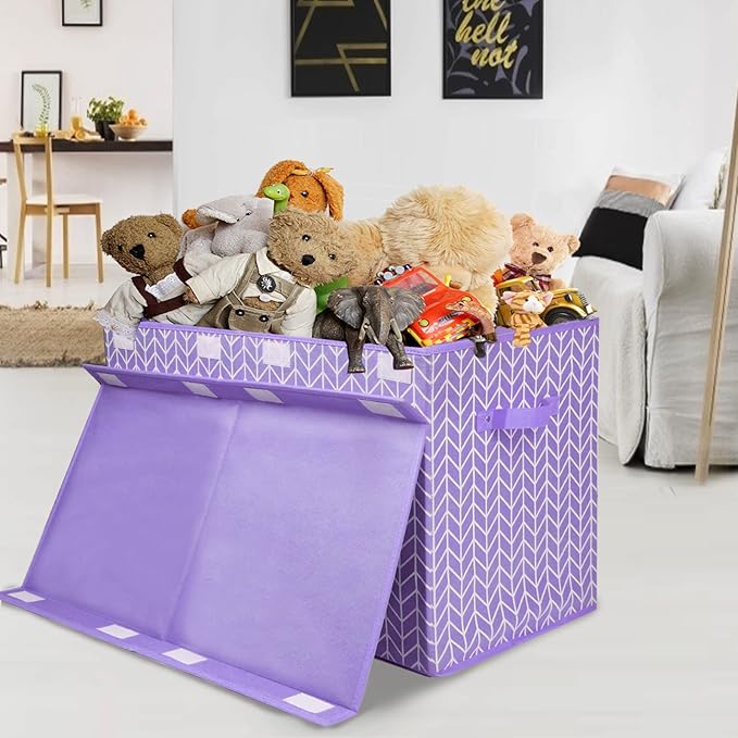 Large toy box with flip lid, toy storage organizers, baskets with sturdy handles for children, girls, boys, nursery, playroom, living room,