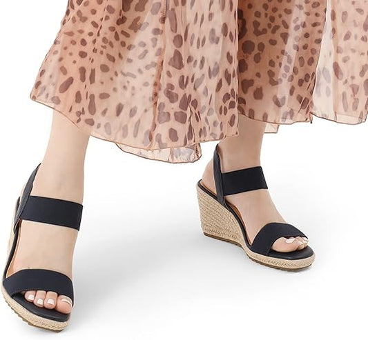 DREAM PAIRS Womens Open Toe Espadrilles Dressy Platform Sandals Slip on Elastic Ankle Strap Wedges Sandals