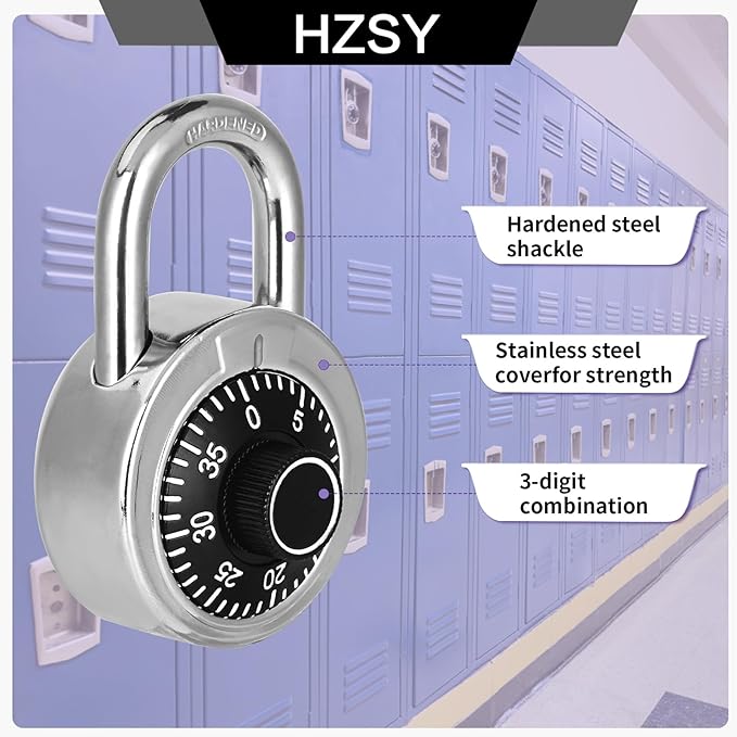Combination Padlock 1 Pack, Fixed Dial Combination Padlock with Different Combinations, 2 in. Wide. Black Turntable, Lock for Gym Locker, School, Toolbox, and More