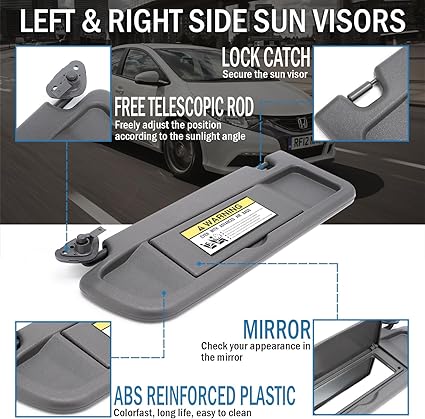 Sun Visors, Left & Right (Driver Side and Passenger Side), Replacement for 2006-2011 Honda Civic Replaces 83280-SNA-A01ZA, 83230-SNA-A01ZA (Atlas Gray)