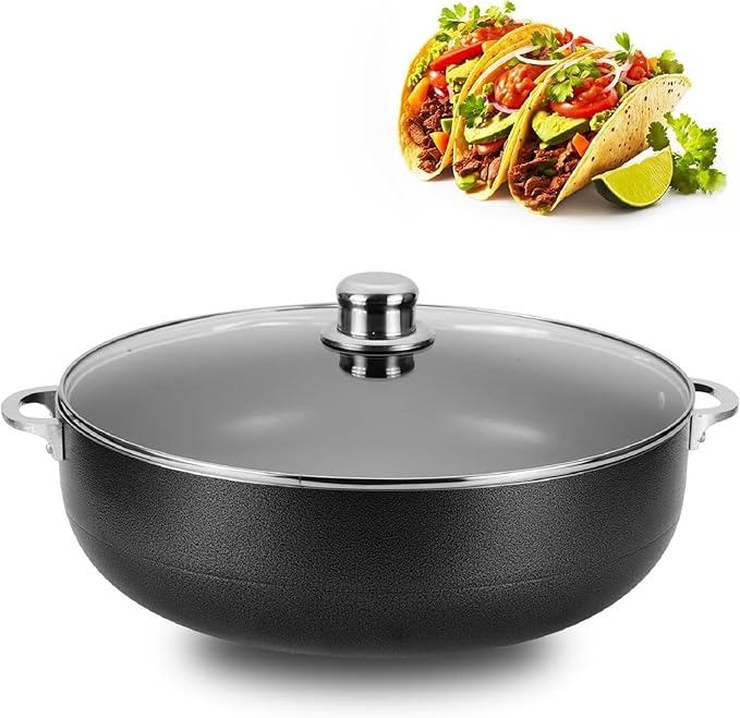 Alpine Cuisine 7 Quart Nonstick Cauldron with Glass Lid Multipurpose Aluminum Dutch Oven for Stewing - Boiling - Stewing Non-stick Coating with Black Finish