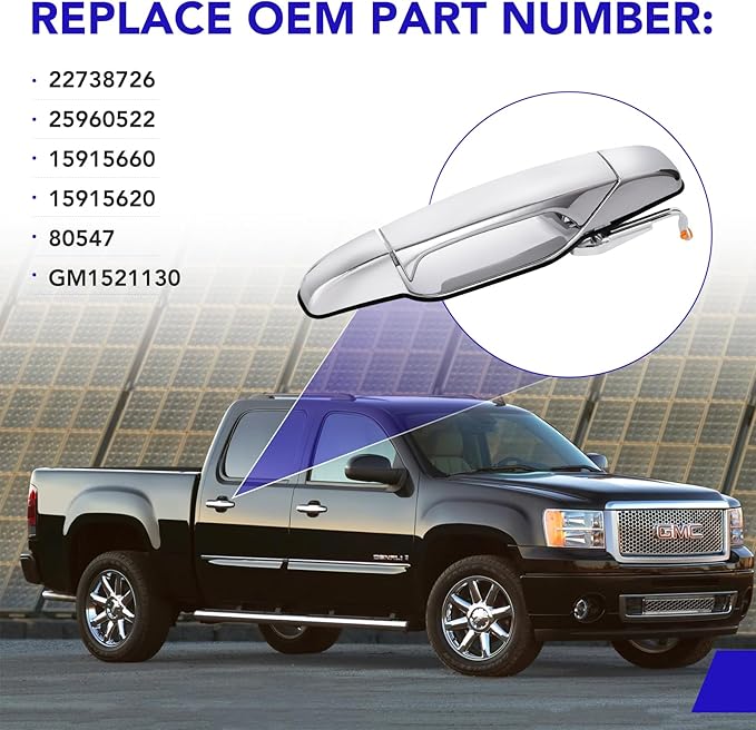 Exterior Chrome Door Handle Rear Right Passenger Side Replacement for 2007-2013 Chevy Avalanche Silverado Suburban Tahoe,GMC Sierra Yukon XL,Cadillac Escalade ESV Replace 15915660,80547,22738726