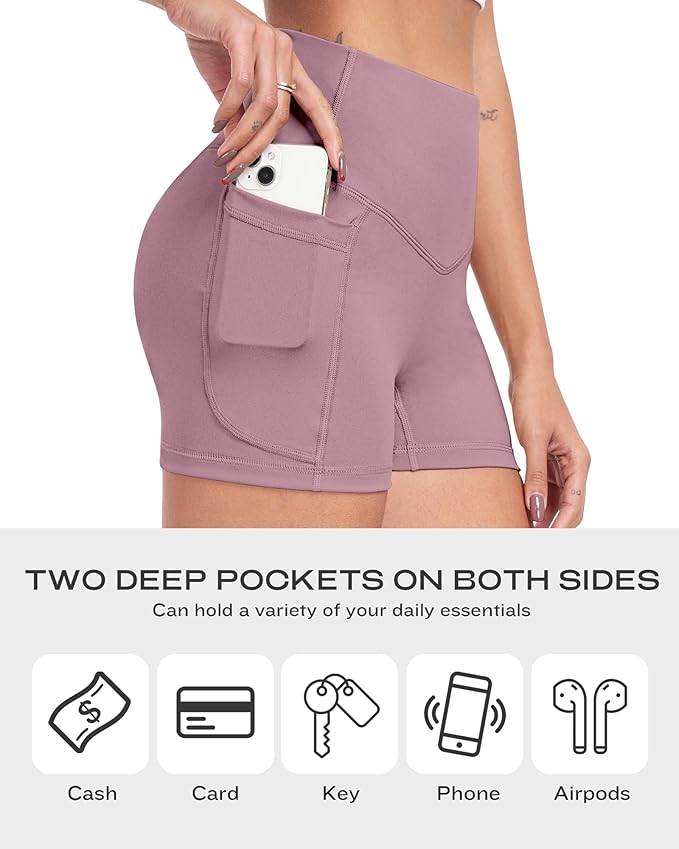 NORMOV 4 Packs Spandex Shorts for Women with Pockets, 3'' High Waisted Tummy Control Booty Yoga Shorts